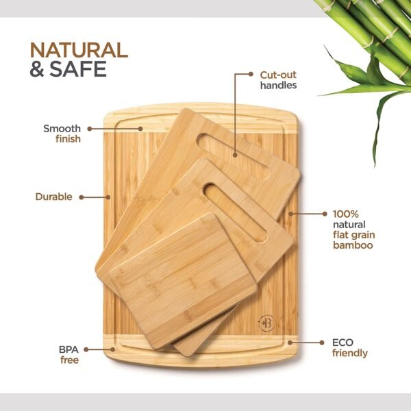 Bamboo Cutting Board Set - Wood Cutting Boards for Kitchen, Chopping Board with Juice Groove for Meat, Cheese and Vegetables - Large Butcher Block, Cheese Board & Charcuterie Board (Set Of 4) - Image 4