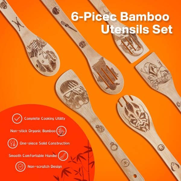 Star War Kitchen Gifts Wooden Spoons For Cooking Utensils Set 6 pcs kitchen accessories House Warming Gift For Men And Women - Image 3
