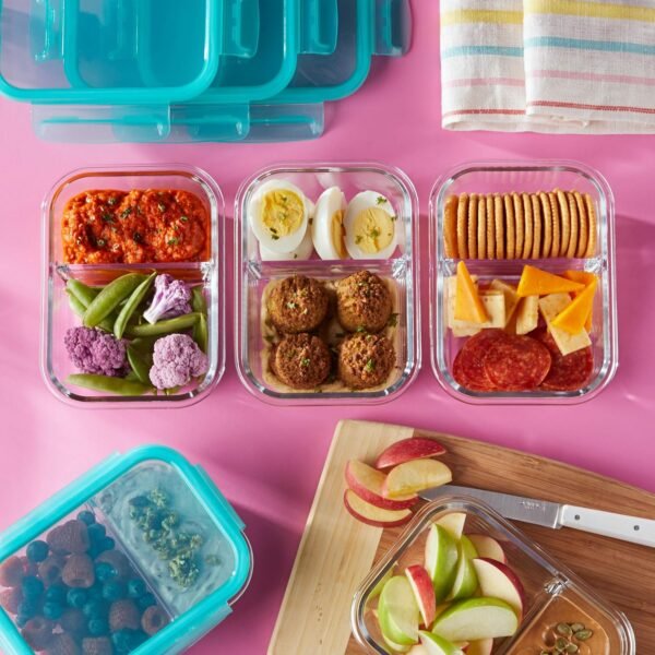 Pyrex Mealbox 10-Pc Bento Box Set, 2.3-Cup Divided Glass Food Storage Containers Set, Non-Toxic, BPA-Free Latching Lids, Freezer, Microwave and Top-Rack Dishwasher Safe, Compartment Bento Lunch Box - Image 2