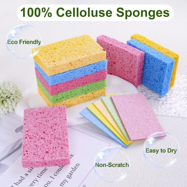 15 Pcs Cellulose Sponges Kitchen, 5 Colors Non-Scratch Colorful Sponges, Biodegradable Compressed Sponges, Large Cellulose Sponge for Kitchen, Bathroom, Cars, Funny Cut-Outs DIY - Image 3
