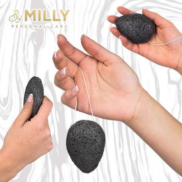 Konjac Sponge for Face | All Natural and Reusable | Konjac Facial Sponge with Activated Bamboo Charcoal | Gentle Exfoliating Sponge for Face | Cleaning for All Skin Types | Biodegradable - Black, 3pcs - Image 5