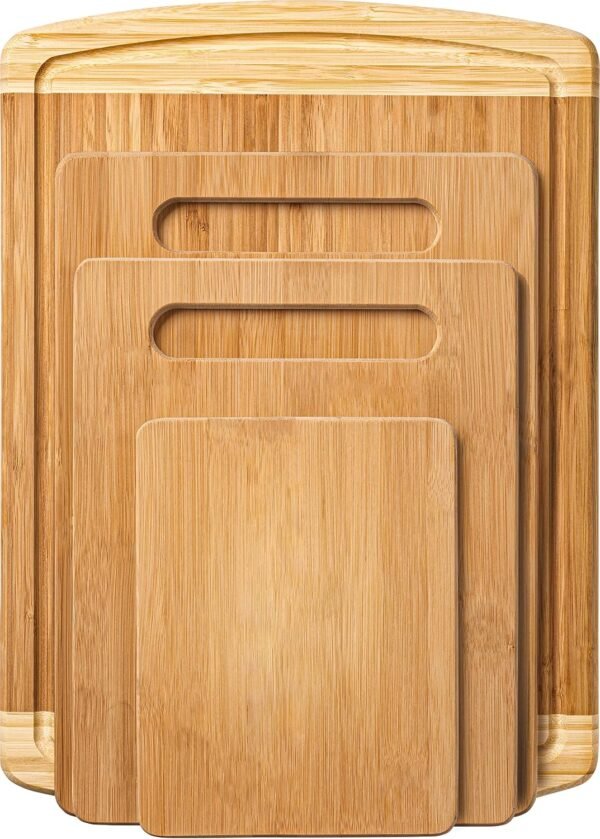 Bamboo Cutting Board Set - Wood Cutting Boards for Kitchen, Chopping Board with Juice Groove for Meat, Cheese and Vegetables - Large Butcher Block, Cheese Board & Charcuterie Board (Set Of 4) - Image 9