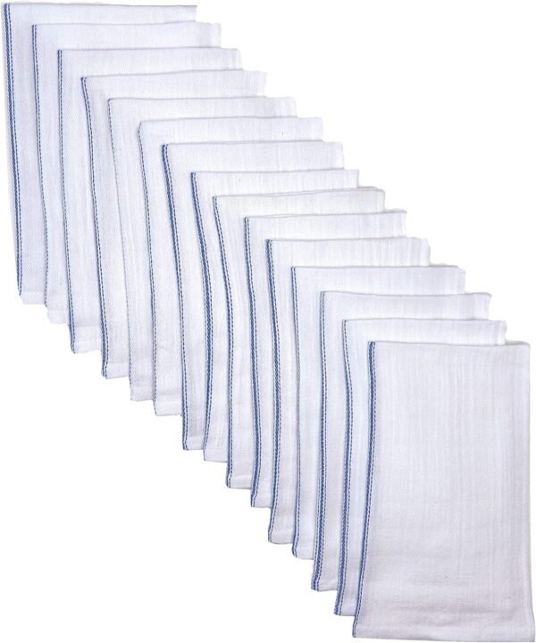 Kitchen Towels, 15-Pack 100% Cotton - Herringbone Weave - Dish Towels, Tea Towels 15x26 inches Flour Sack Towels - Makes Great Bar Towels (Blue Center Stripe, White) By American Towels & Linens - Image 6