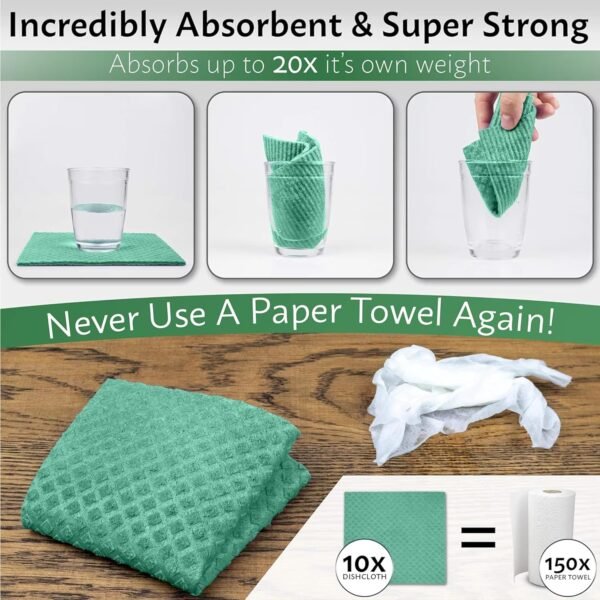 Swedish Dishcloths for Kitchen - 15 Pack - Eco Friendly Biodegradable & Sustainable Sponge Kitchen Cloth - Absorbent & Odour Free Dish Cloths for Kitchen - Paper Towel Alternative - Image 5