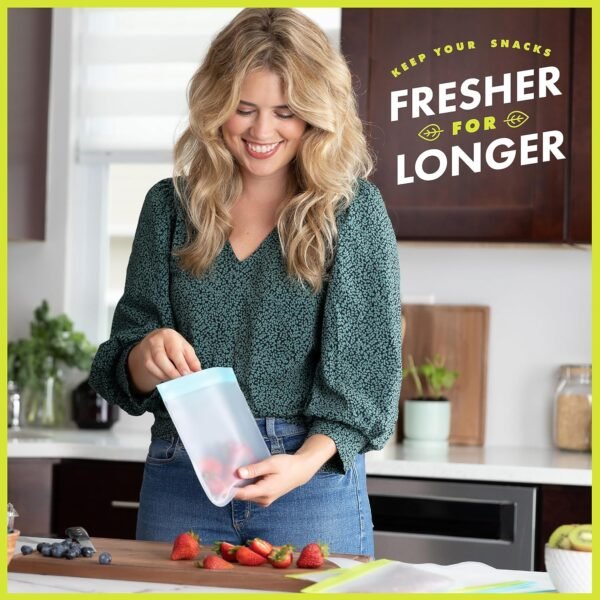Pack of 10 Freezer Bags - BPA-FREE - Reusable Food Grade Storage Bags - Leakproof, - 2 Gallon Size, 4 Snack Size, 4 Sandwich Bags. - Image 3