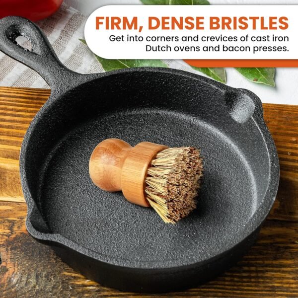 Heritage Products Cast Iron Scrub Brush, Palm Brush Kitchen Dish Scrubber with Natural Bamboo Wood Handle and Densely Packed Nylon Bristles Protects Nonstick Cast Iron Seasoning During Dishwashing - Image 4
