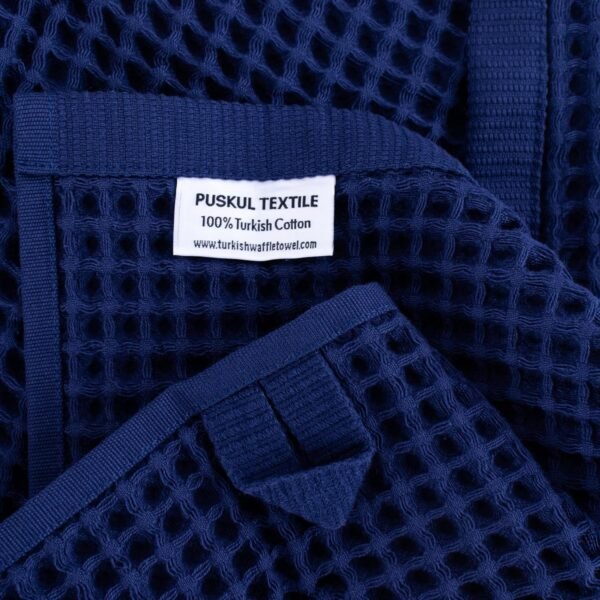 Püskül Waffle Weave Bath Towels, Organic 100% Turkish Cotton, 32X63 Inches 2-Pack (Navy Blue) - Image 5