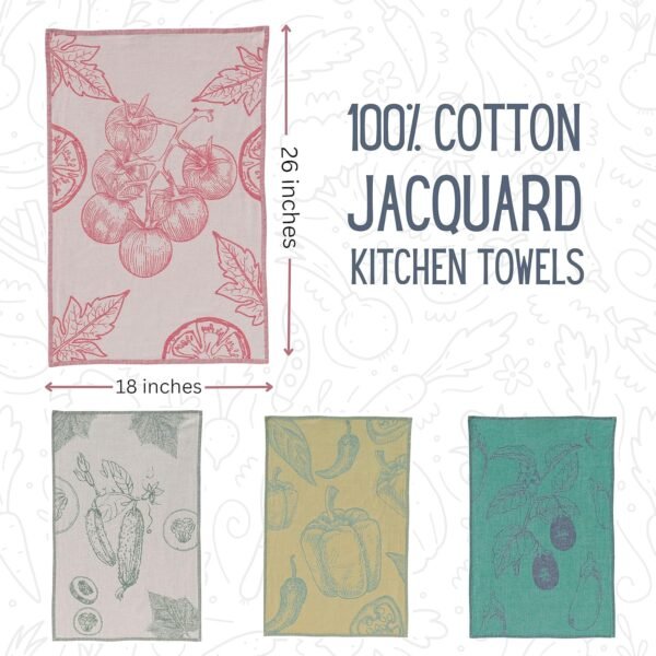 sea me at home Dish Towels for Kitchen, Jacquard Tea Towel Set, Stylish and Functional, A Great Gift for Any Home, 100% Turkish Cotton Towel Set of 4 (Garden Vegetables) - Image 2