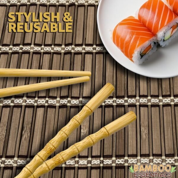 Premium Quality Bamboo Chopsticks Set, Eco-friendly & Reusable Sushi Utensils, Lightweight Natural Bamboo for Asian Dining ,Ideal Gift for Food Lovers and Perfect Asian Cuisine Utensils (Natural) - Image 3
