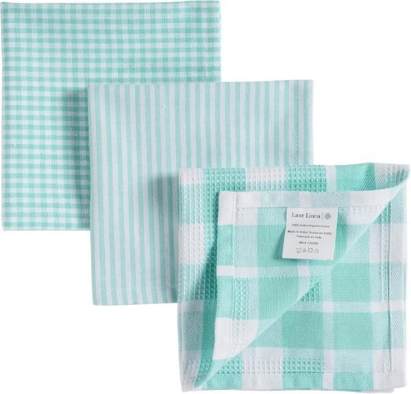 LANE LINEN Premium Cotton Kitchen Dish Towels - 6 Pack Dish Towels for Kitchen Drying, Soft Absorbent Dish Cloth, Multi Purpose Cleaning Cloths, 12"x12", Reusable Kitchen Rags - Aqua - Image 2