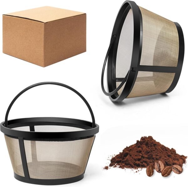 8-12 Cup Reusable Filter Basket With Closed Bottom Fits MrCoffee Coffee Maker and Brewer - Permanent Filter Replacement for Mr Coffee Gold Basket-Style Filters 2-Pack