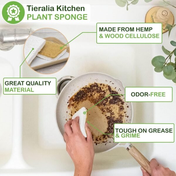 Tieralia 5-Piece Eco-Friendly Bamboo Dish Brush Set with Compostable Wood Pulp Sponges | Bamboo Dish Brushes Kitchen Cleaning Set | Dish Brush Set | Dish Brush - Image 5