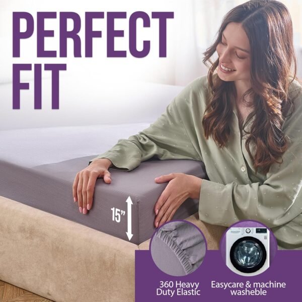 Earth Grounding Fitted Sheet King Size with 12% Silver Fiber & 4% Silk & 85% Organic Cotton - Sky Gray - Soft Earth Grounding Well Bed Sheets - Grounded Conductive Bed Sheets for Better Sleep - Image 5