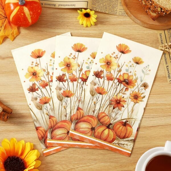Homlouue 100 Pcs Fall Napkins, Thanksgiving Napkins, Pumpkin Napkins for Fall Thanksgiving Autumn Party, Thanksgiving Disposable Paper Hand Towels for Bathroom Kitchen Home Decorations Party Supplies - Image 2
