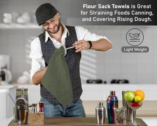 RUVANTI Flour Sack Towels 6 Pack 28"x28", Ring Spun 100% Cotton Flour Sack Dish Towels, Machine Washable, Absorbent Tea Towels - Flour Sack Kitchen Towels for Drying & Cleaning - Martini Olive - Image 3