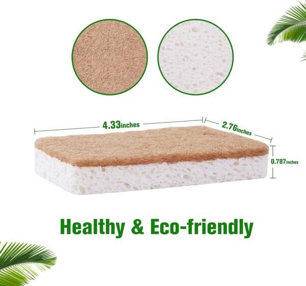 Natural Kitchen Sponge 12 Packs - Biodegradable Sponge - Eco-Friendly Sponge for Sustainable Living - Compostable Wood Cellulose and Coconut Washing Sponge. - Image 3
