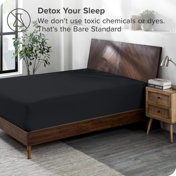 Bare Home 100% Organic Cotton Jersey Fitted Sheet - Queen Size - Ultra Soft - Deep Pocket Fitted Sheet - 100% Cotton - Ring Spun Yarns (Queen, Black) - Image 2