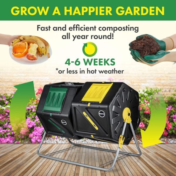 Miracle-Gro Large Dual Chamber Compost Tumbler – Easy-Turn, Fast-Working System – All-Season, Heavy-Duty, High Volume Composter with 2 Sliding Doors - (2 – 27.7gallon /105 Liter) - Image 6