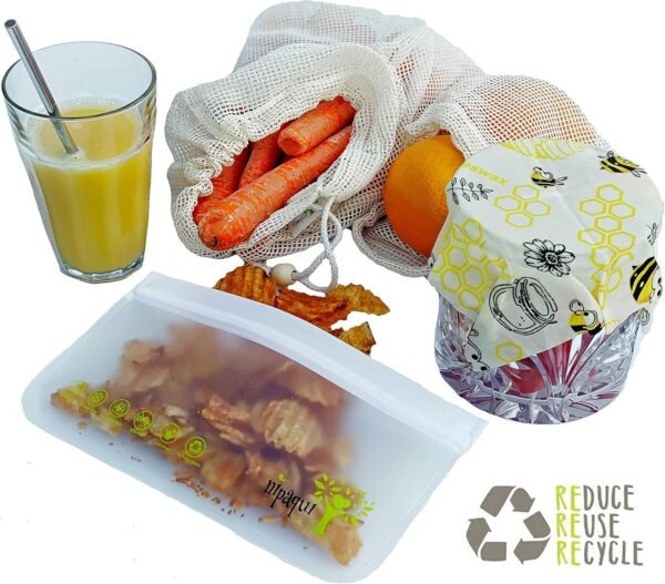 17 PCS Zero Waste ECO Friendly Gift: Reusable Food Storage Bags, Reusable Beeswax Wrap, Mesh Bags, Reusable Straws. Gift for women and men. - Image 6