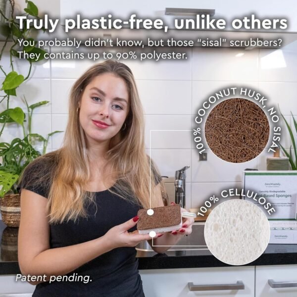 Natural Sponges for Dishes - More Durable and Genuinly Eco Friendly Sponges - 100% Coconut Sponge - Zero Polyester Odor Free Biodegradable Kitchen Sponges - Stiched Compostable Sponges by ZeroWastely - Image 2