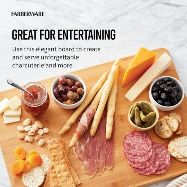 Farberware Extra-Large Wood Cutting Board, Reversible Chopping Board for Kitchen Meal Prep and Serving, Charcuterie Board, 14-Inch x 20-Inch, Bamboo - Image 3