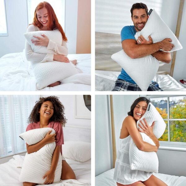 DreamyBlue Premium Pillow for Sleeping - Shredded Memory Foam Fill [Adjustable Loft] Washable Cover from Bamboo Derived Rayon - for Side, Back, Stomach Sleepers - CertiPUR-US Certified (Queen) - Image 3