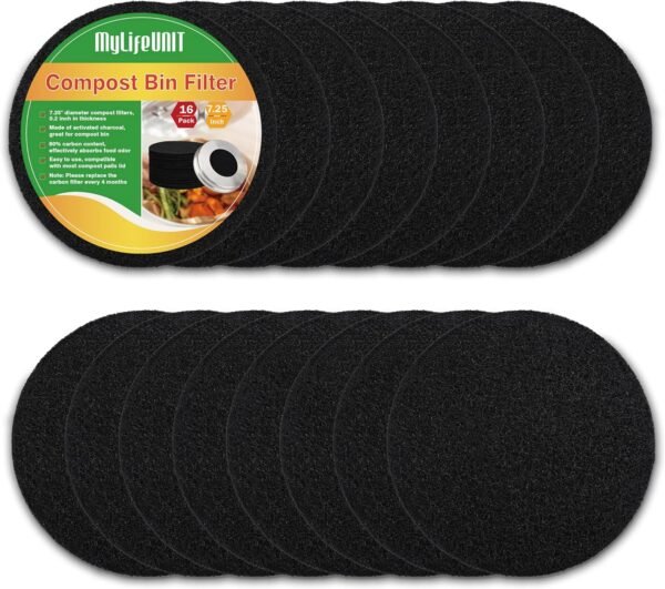MyLifeUNIT 16 Pack Compost Bin Filter, Kitchen Compost Pail Charcoal Filter Replacements (7.25 inches) - Image 2