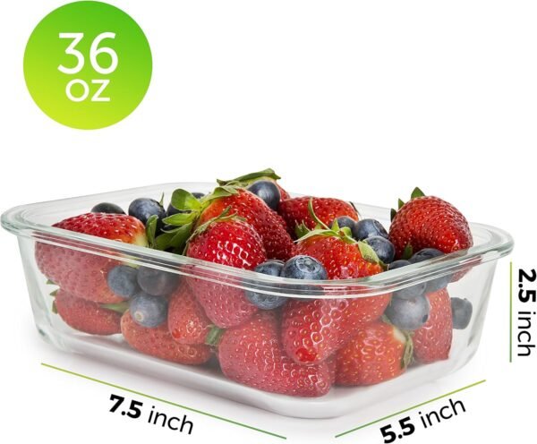 PrepNaturals 5 Pack 36 Oz Glass Meal Prep Containers - Dishwasher Microwave Freezer Oven Safe - Glass Storage Containers with Lids (Multi-Compartment) - Image 6