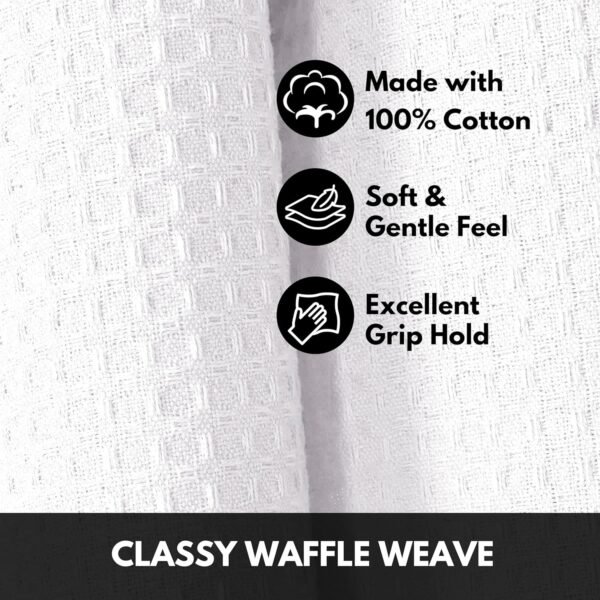Waffle Kitchen Dish Towel 100% Cotton, Soft Absorbent Quick Drying Hand Cleaning Towel for Multipurpose, Bar, Tea Towel 16x26 Inches, Set of 4, White - Image 4