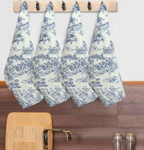 COTTON CRAFT Kitchen Towels - 100% Cotton 4 Pack French Country Toile Dish Towel - Decorative Tea Towel - Soft Hand Towel - Absorbent Dish Towels for Drying Dishes - Reusable Dish Cloth - 16x28 - Blue - Image 4