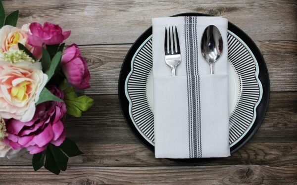 Cotton Craft - Scandia Stripe 12 Pack - Pure Cotton - Professional Commercial Restaurant Grade Kitchen Dish Tea Towel Cloth Napkins - Low Lint Sturdy Weave - Reusable - 16x28-30 Ounces - Charcoal - Image 9