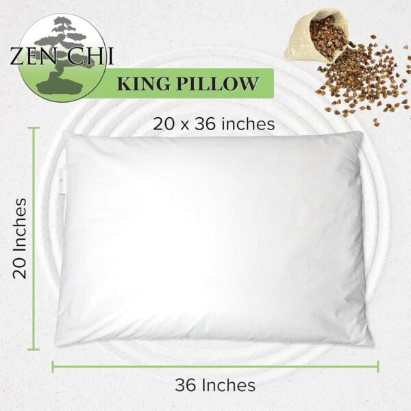 Buckwheat Pillow - Organic King Size (20"X36") w Natural Cooling Technology- All Cotton Cover w Organic Buckwheat Hulls - Xmas Gift Comfortable Sleep, Naturally Adjusts to Head - Image 2