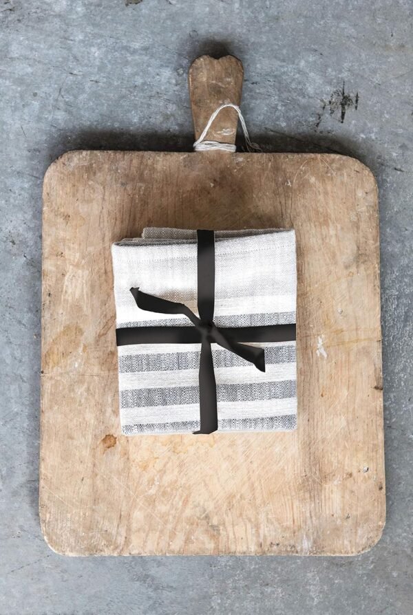 Creative Co-Op Tan & Grey Striped Cotton Tea Towels (Set of 3 Pieces) - Image 3