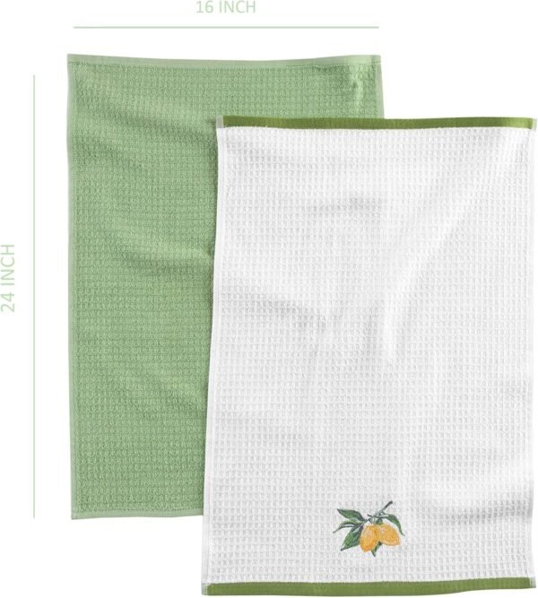 Kitchen Towels - Ultra Soft Cotton and Super Absorbent Dish Towels for Kitchen, Large Kitchen Towel 24x16 Inches, Natural Cotton Dish Towels Pack of 2 (Lemon) - Image 3