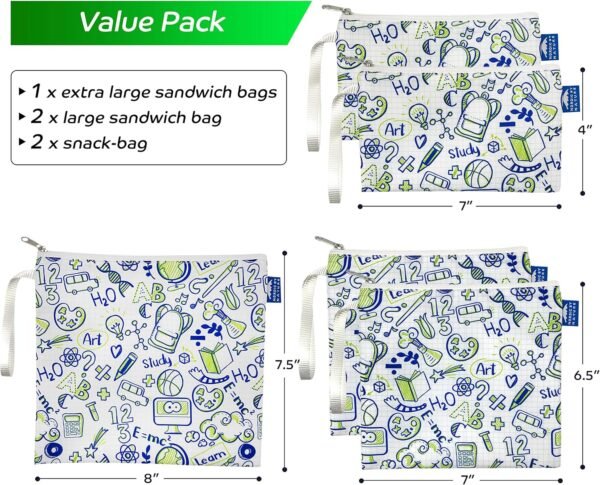 Nordic By Nature Reusable Sandwich Bag Snack Bags - Value Pack of 5 Dual Layer Lunch Baggies - Dishwasher Safe - Eco Friendly Cloth Wraps - Easy Open Zipper (Back to School) - Image 3