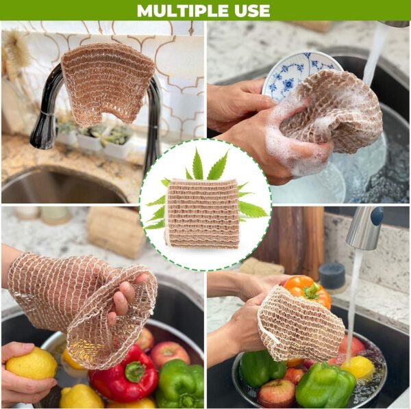 rE: Hemp Scrubber for Dishes and Bath, Eco-Friendly, 100% Hemp Fiber, Biodegradable, No Odor, Unbleached, Plastic Free, Zero Waste (3Pk) - Image 3