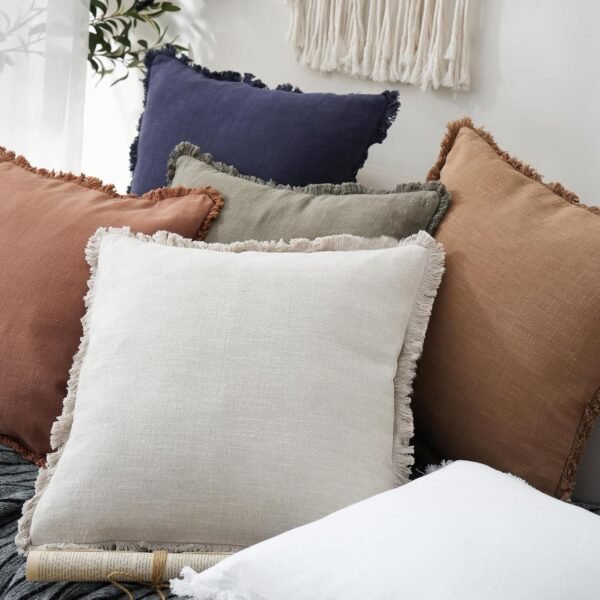 Foindtower Set of 2 Decorative Linen Fringe Throw Pillow Covers Cozy Boho Farmhouse Cushion Cover with Tassels Soft Accent Pillowcase for Couch Chair Sofa Bed Living Room Home Decor,18×18 Inch,Beige - Image 5