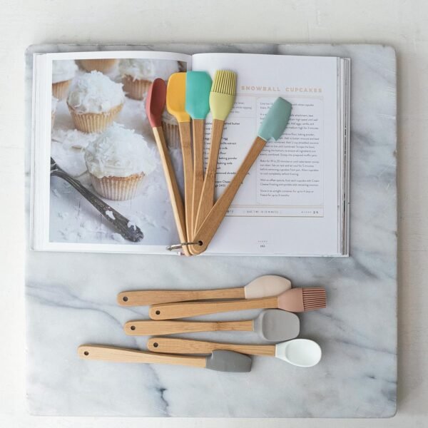 Creative Co-Op Vibrant Silicone and Bamboo Utensil Set, Multicolor, Set of 5 - Image 3