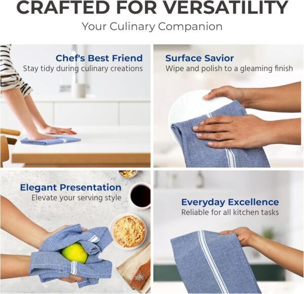 THREAD SPREAD Kitchen Towels Set - 100% Cotton Dish Towels for Kitchen - Pack of 12 Super Absorbent Kitchen Hand Towel - Blue Tea Towels - Quick Dry & Soft Durable Dish Cloths - 15”x25”, Blue Chambray - Image 5