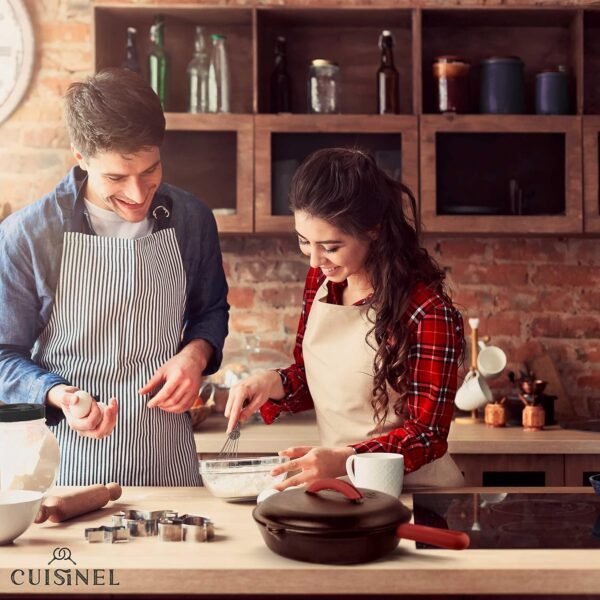 Cuisinel 12" + 10" + 8"-Inch Cast Iron Skillets Set with Braiser Lids + Silicone Handle Grips + Pan Scraper - Indoor/Outdoor Pre-Seasoned Kitchen Cookware - Oven, Fire, Stove Safe - Image 8
