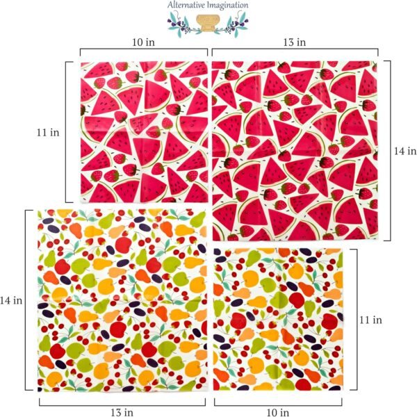 Beeswax Wrap Kit: Reusable Food Grade Beeswax Wraps for Food, Snacks, Sandwich, Eco Friendly Kitchen Storage - Includes 2 Wraps, 2 Beeswax Bars and Reusable Cotton Mesh Market Bag - Cute Fruit Themes - Image 3