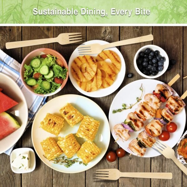 Disposable Bamboo Forks, 100-Count Set; BPA Free Splinter-Free Biodegradable & Ethically Sourced Compostable Cutlery Perfect for Appetizers and Cocktails - Bamboo Forks Disposable - Image 9