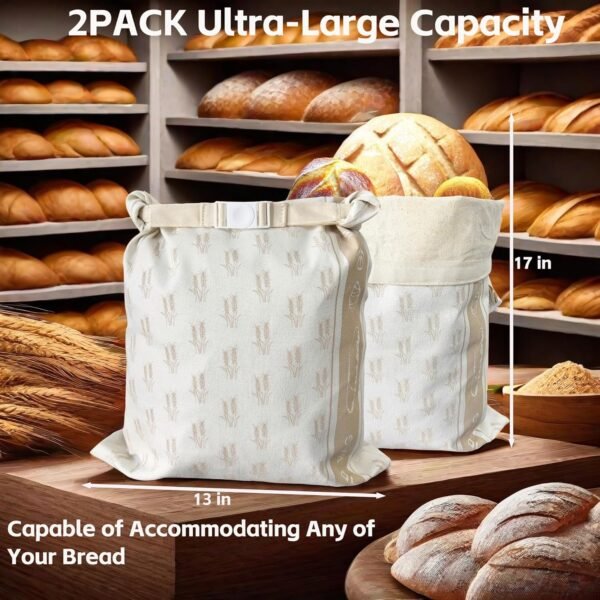 Reusable Bread Bags for Homemade Bread,2 Pack Sourdough Bread Bags,Cotton Beeswax Bread Bags for Keeping Sourdough Bread Fresh, 13"x17"in Beeswax Bread Bags for Sourdough Storage - Image 6