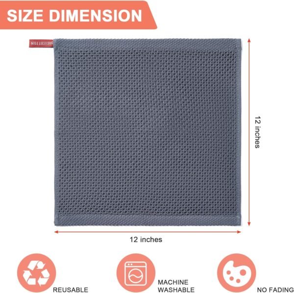 BOOMIBOO Kitchen Towels，Dish Towels 100% Cotton Waffle Weave Ultra Soft Absorbent Quick Drying Dish Rags，Dish Cloths， Dishcloths Sets，Tea Dowels for Kitchen，Bar Towels，12x12 Inches, 6-Pack, Grey - Image 2