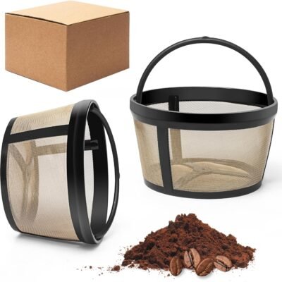 4 Cup Reusable Filter Basket With Mesh Bottom Fits MrCoffee Coffee Maker and Brewer - Permanent Filter Replacement for Mr Coffee Gold Basket-Style Filters 2-Pack