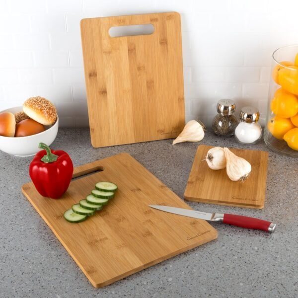 Classic Cuisine 3 Piece Set Bamboo Cutting Board, Natural - Image 4