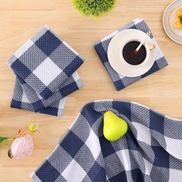 Homaxy Kitchen Towels and Dishcloths Set, 12 x 12 and 13 x 28 Inches, Set of 12 Bulk Cotton Waffle Weave Check Plaid Kitchen Towels, Super Soft and Absorbent Dish Towels, White & Navy Blue - Image 7