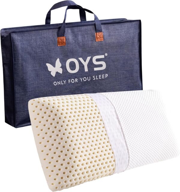 OYS Organic Talalay Latex Pillows for Sleeping Natural Latex Foam Pillows Bed Firm Latex Pillows for Back and Back Sleepers Beautifully Packaged Best Gift （Queen Size ，27.5" x 15.7"）