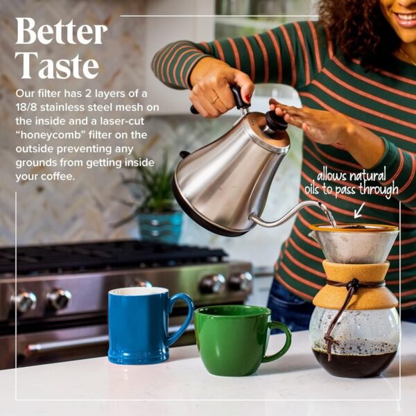 Willow & Everett Pour Over Coffee Dripper - Reusable Filter & Strainer for Medium Coarse Ground Coffee - Paperless Coffee Maker for Carafe - Image 2