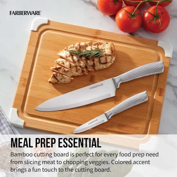 Farberware Nonslip Bamboo Cutting Board with Juice Groove, 11x14 Inch, White - Image 7